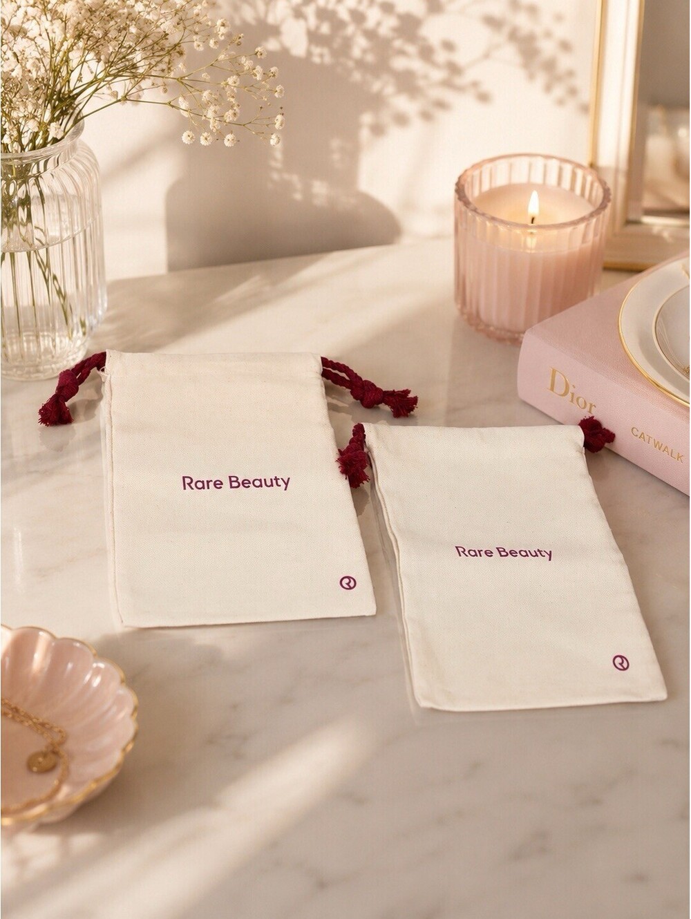 Lot Of 2 Rare Beauty Draw String Pouch 10"X8" Dust Bag Make Up Travel StorageNEW